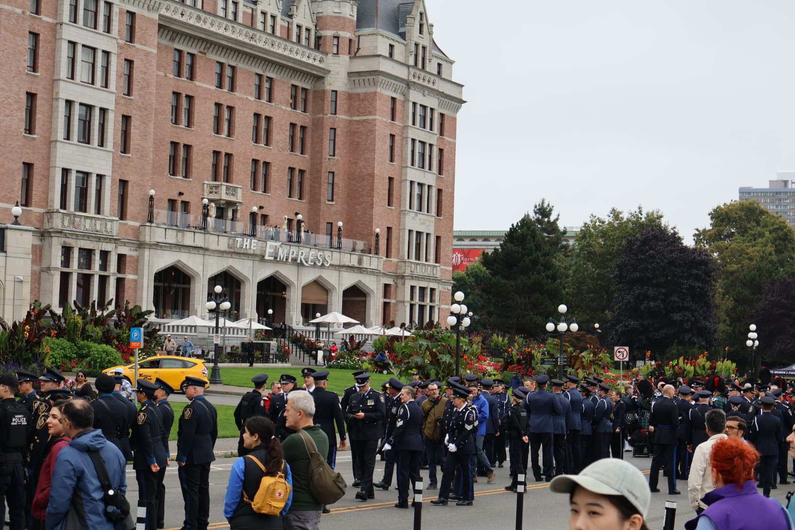 The Empress Hotel facade with crowd gathering in front